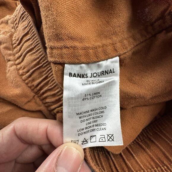 Banks Journal Linen Shorts Mens M Brown 7" Inseam Outdoor Flat Front Cargo - Picture 7 of 7